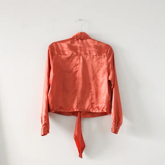 SOLD-Vintage 1950s Orange Satin Tie Front Western Crop Top / Shiny Dagger - Picture 9 of 9